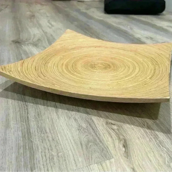 Bamboo Swirl Sushi Plate 12” Square Thailand Concave Sashimi Serving Platter - Picture 3 of 10